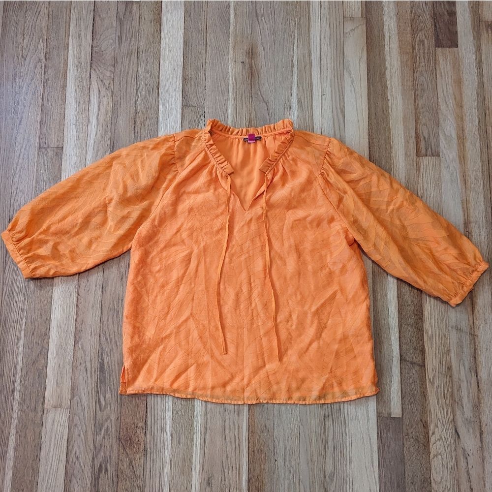 Vince Camuto Orange Popover Zebra Print Blouse